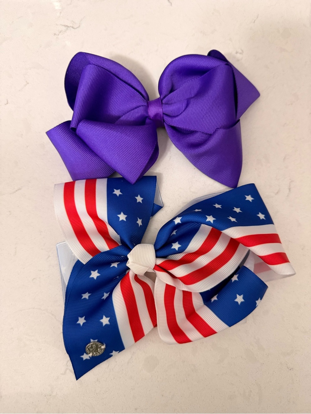 Purple Ribbon Hair Bow and American Flag Kids Hair Bow Set